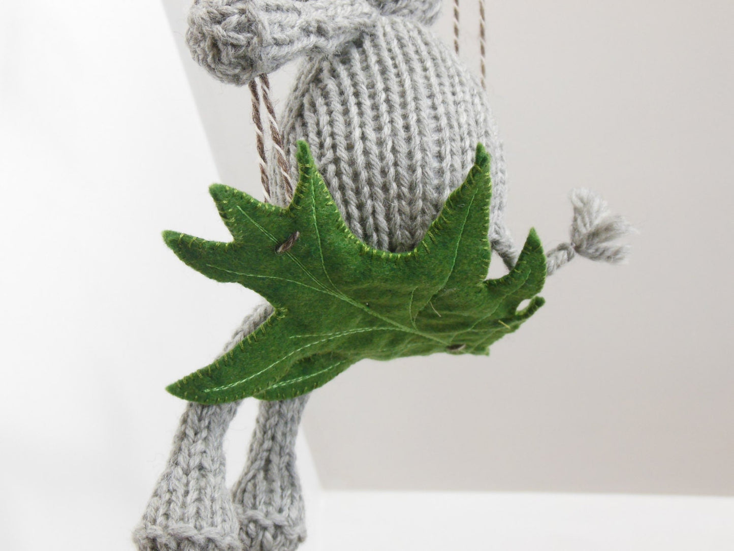 Large Knit Gray Elephant on a Swing Mobile