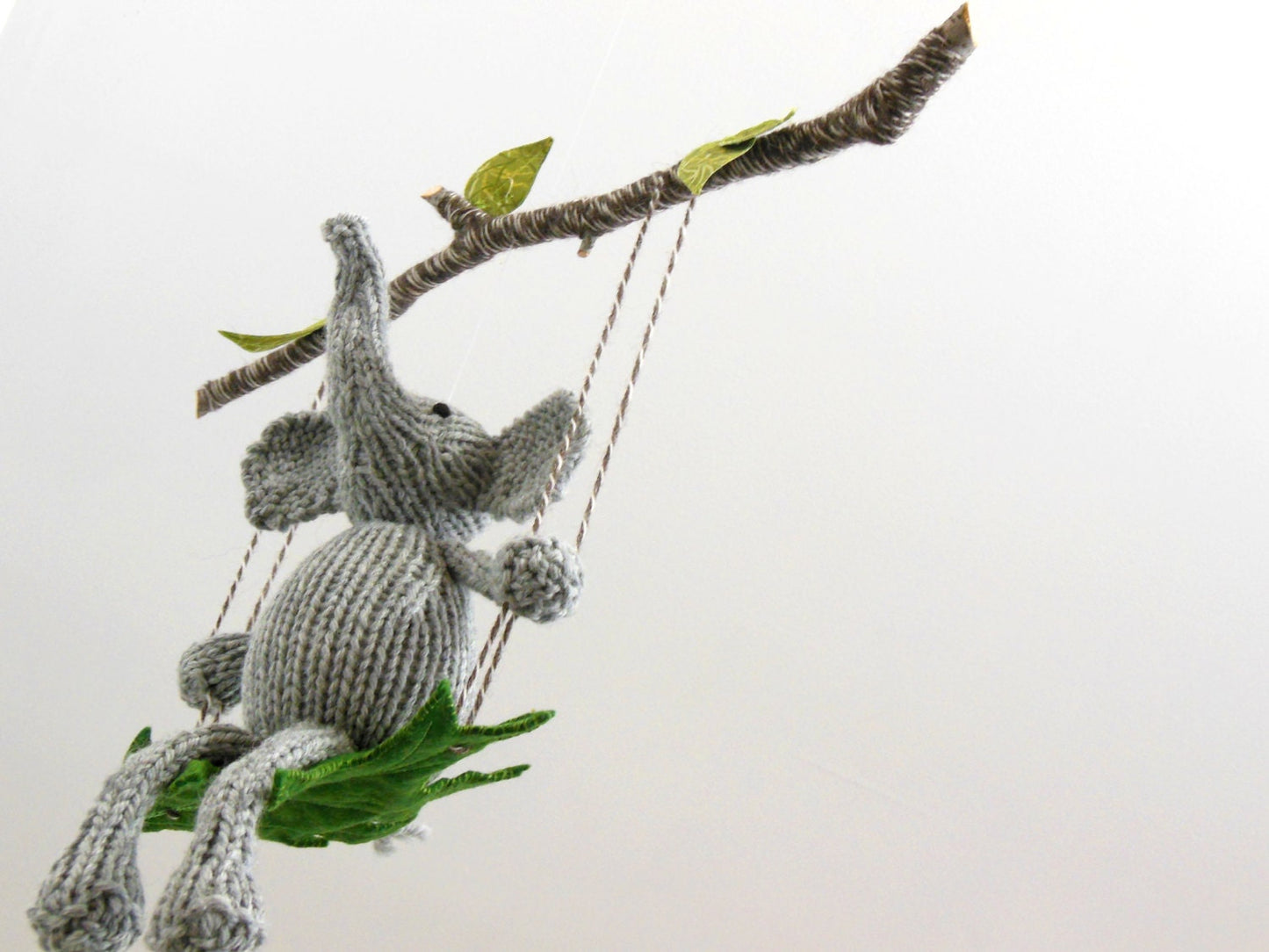 Large Knit Gray Elephant on a Swing Mobile