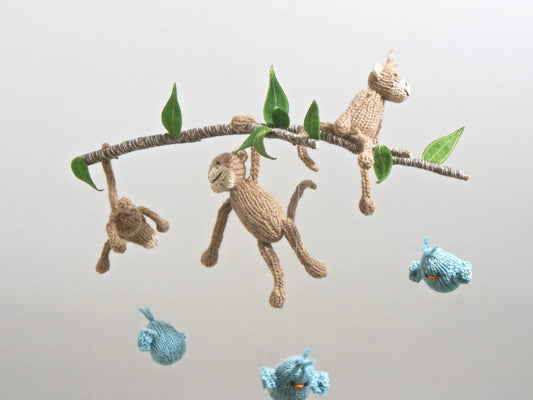 Monkey Baby Mobile, Jungle Baby Mobile, Monkey Nursery Decor, Jungle Animals, Monkey Hanging Crib Mobile, Baby Mobiles, Monkey Nursery Art