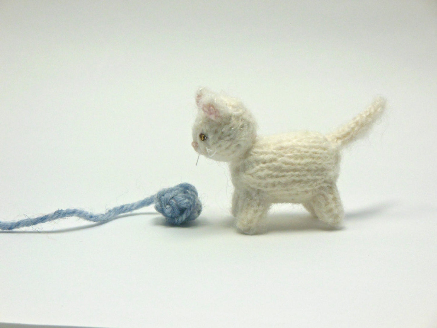 Miniature Knit White Cat