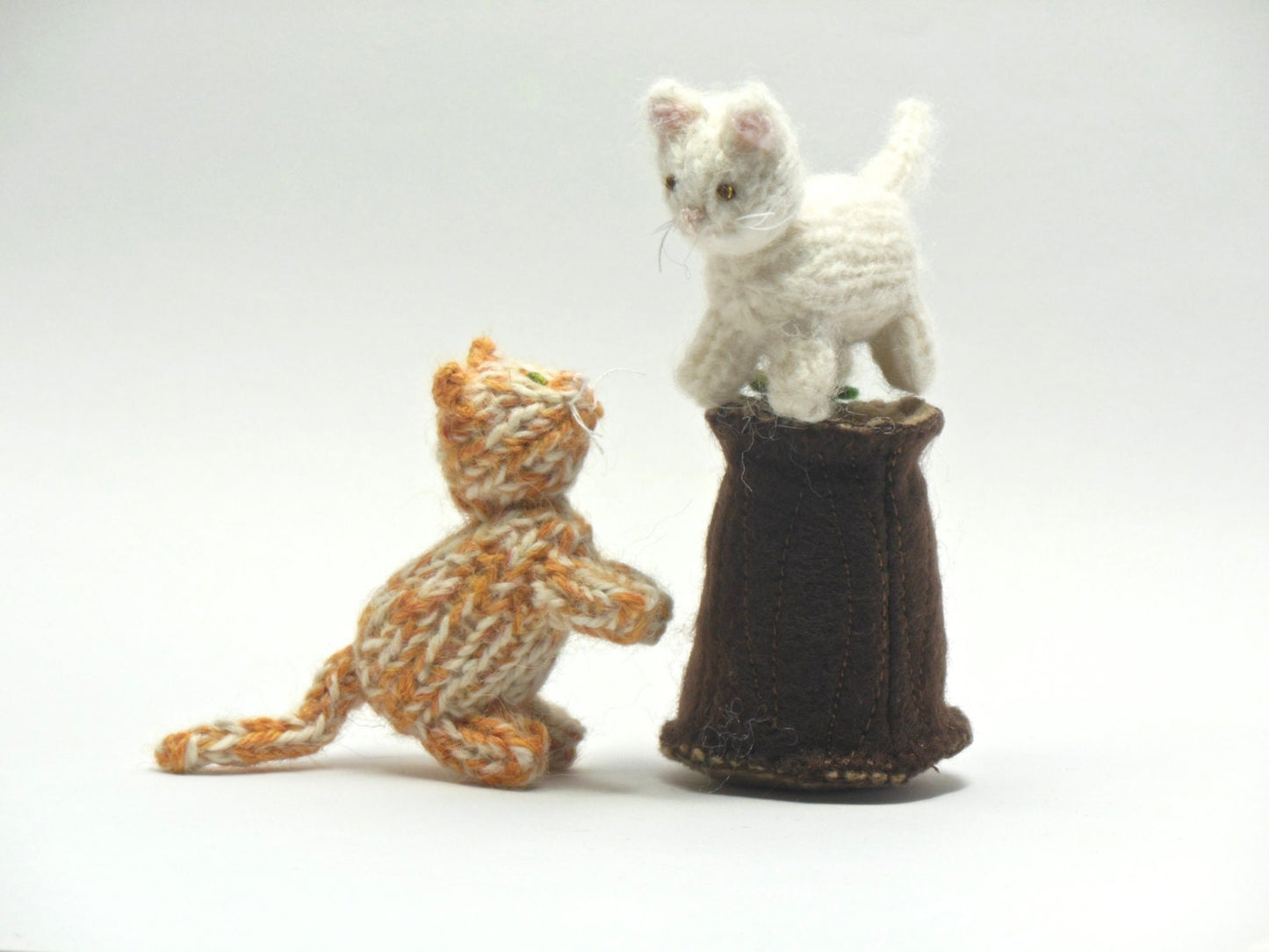 Miniature Knit White Cat